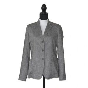 B0 Auth Theory Gray Shark Skin Crunch Linen Blend Double Vent Blazer Size 4
